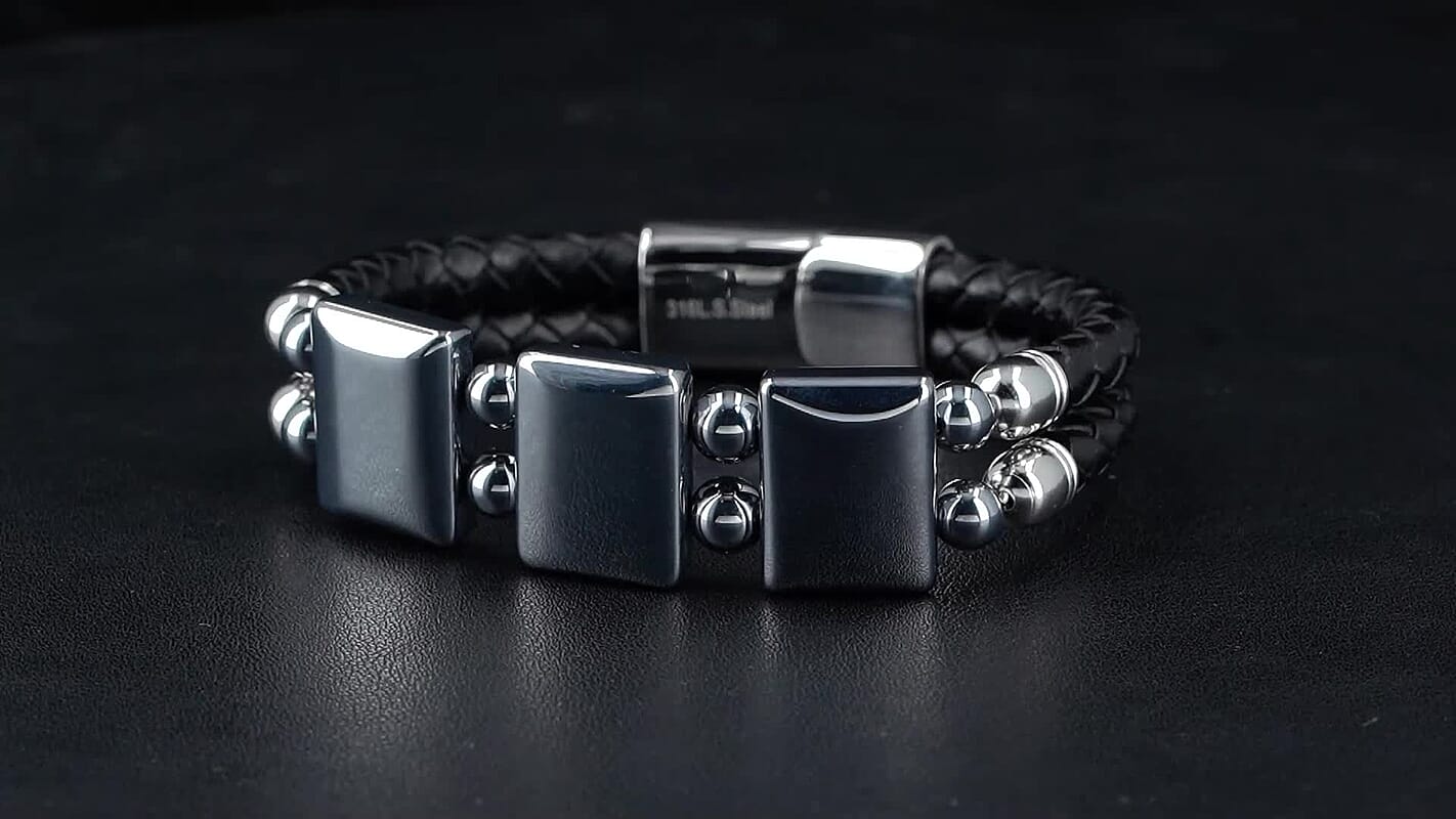 Doorbuster Terahertz Beaded Leather Bracelet in Stainless Steel (7.50 In) 75.00 ctw