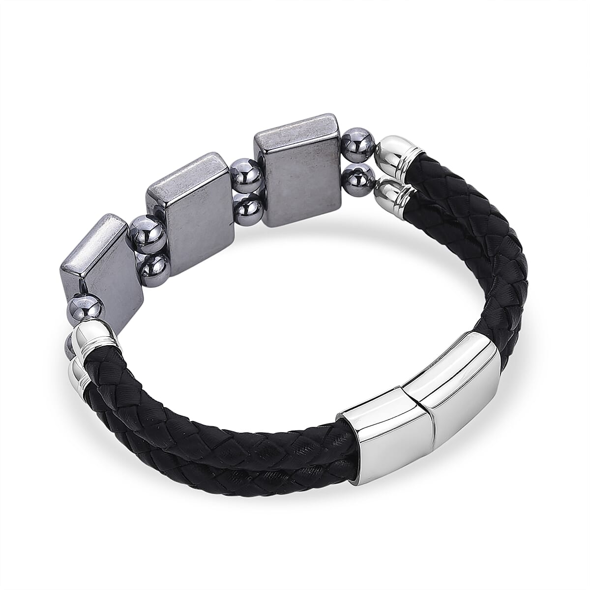 Terahertz Beaded Leather Bracelet in Stainless Steel 75.00 ctw (8.00 Inches) image number 4