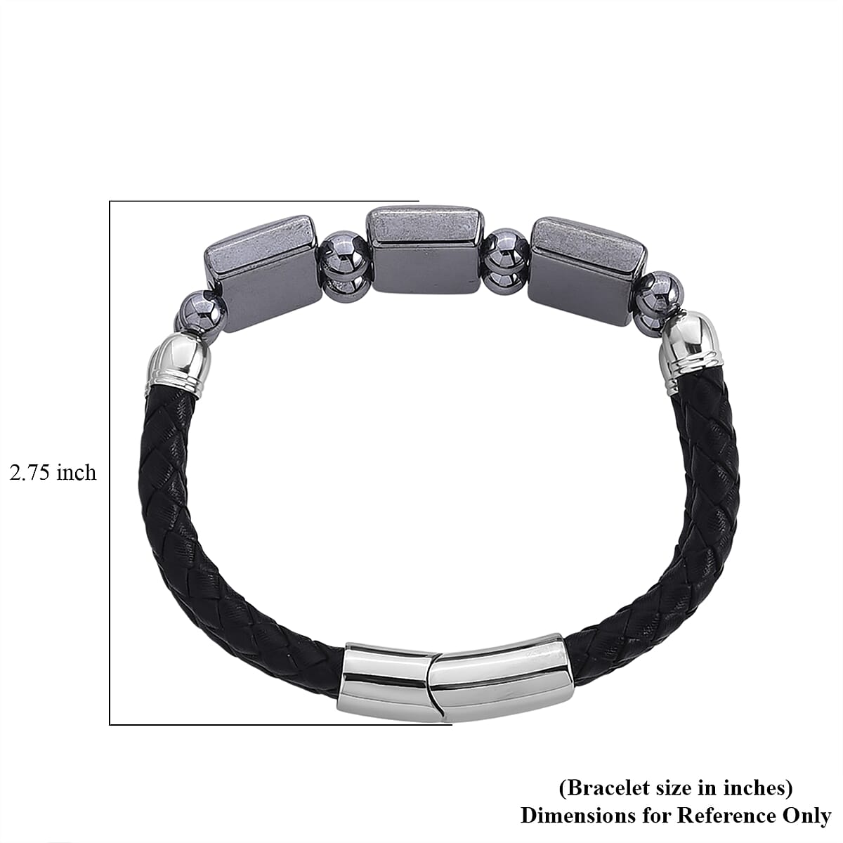 Terahertz Beaded Leather Bracelet in Stainless Steel 75.00 ctw (8.00 Inches) image number 5