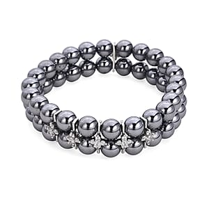 Terahertz and Simulated Diamond 152.00 ctw Double Beaded Bracelet in Silvertone (6.5-7.0In)