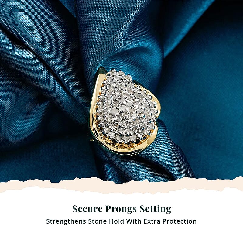 Diamond (I2-I3) Ring in 14K YG Over and Sterling Silver (Size 7.0) 1.00 ctw