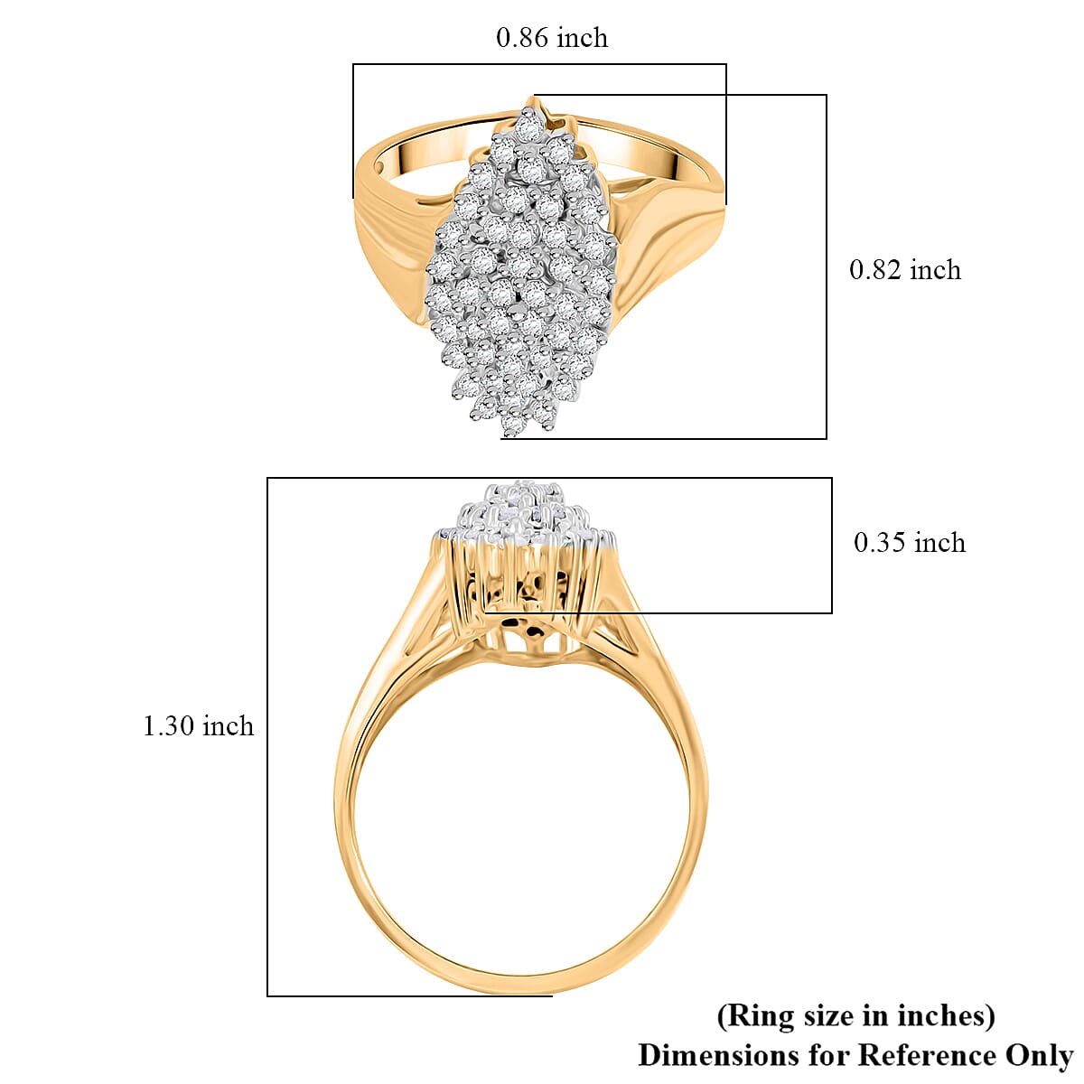 Diamond (I2-I3) Ring in 14K YG Over and Sterling Silver (Size 7.0) 0.50 ctw