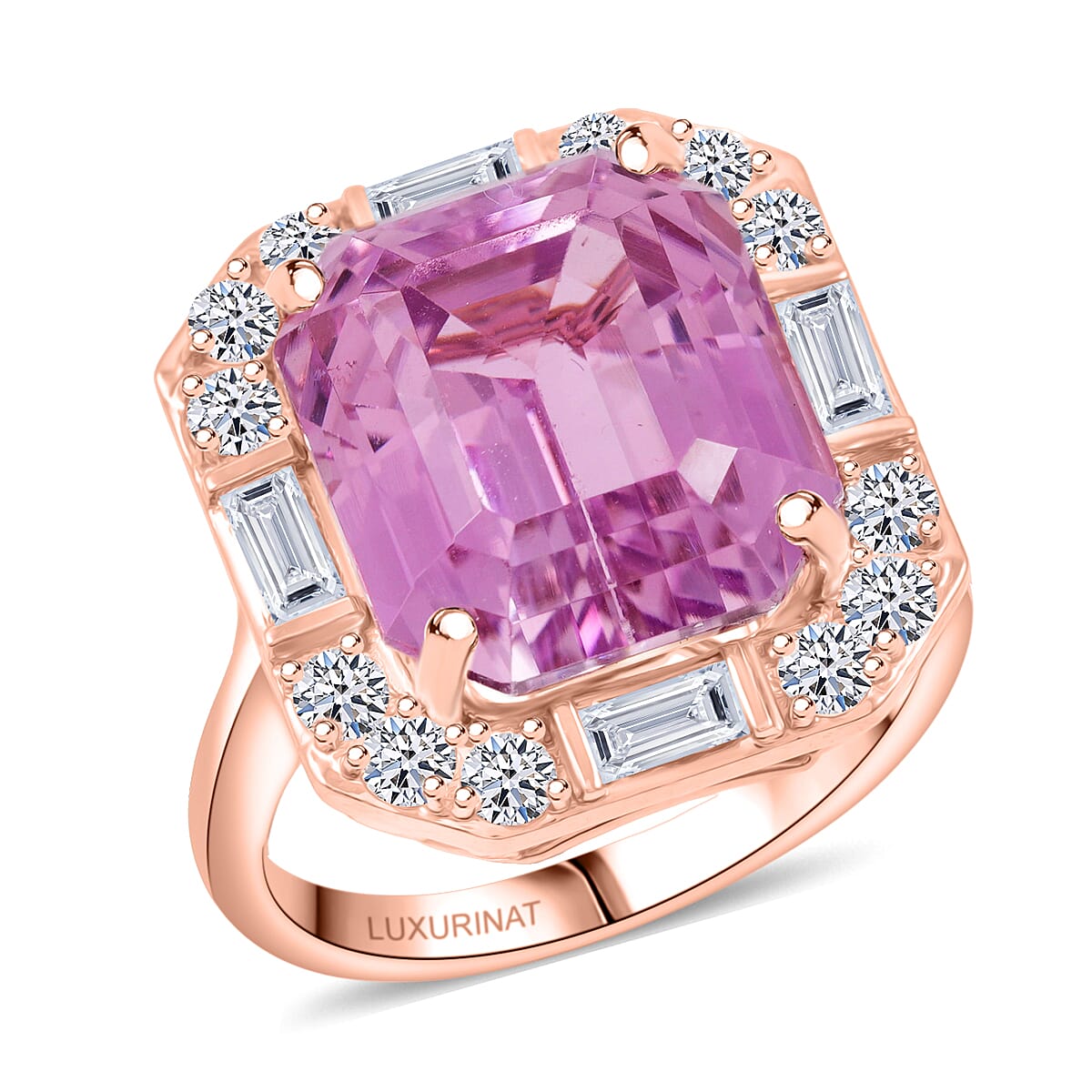 Certified & Appraised AAA Martha Rocha Kunzite, Luxuriant Lab Grown Diamond E-F VS 15.00 ctw Ring in 10K Rose Gold (Size 10.0) 5.33 Grams image number 0