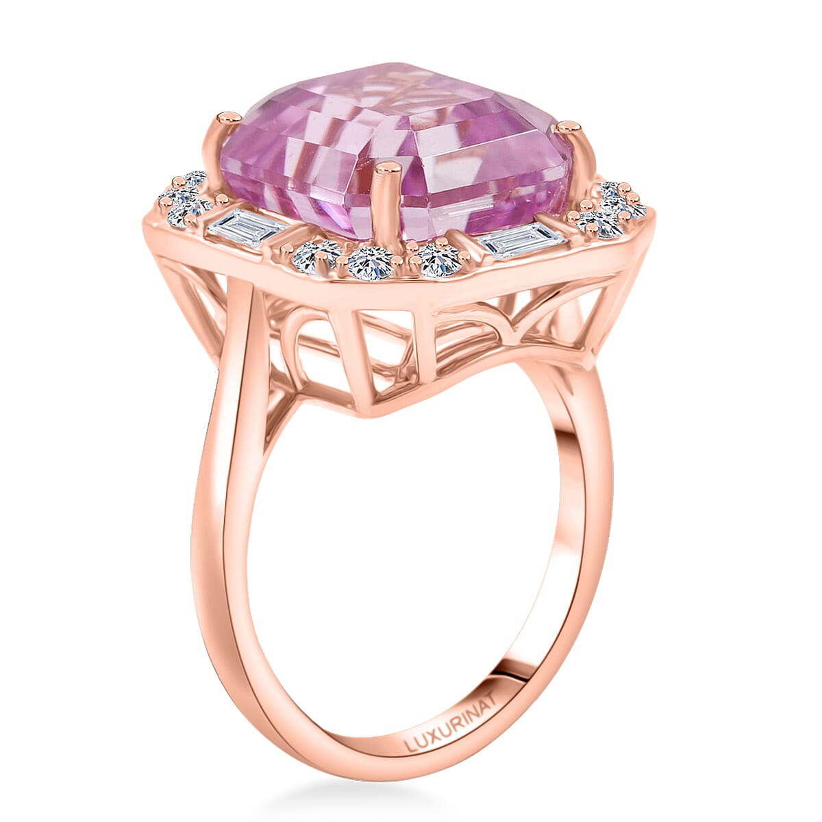 Certified & Appraised AAA Martha Rocha Kunzite, Luxuriant Lab Grown Diamond E-F VS 15.00 ctw Ring in 10K Rose Gold (Size 10.0) 5.33 Grams image number 3