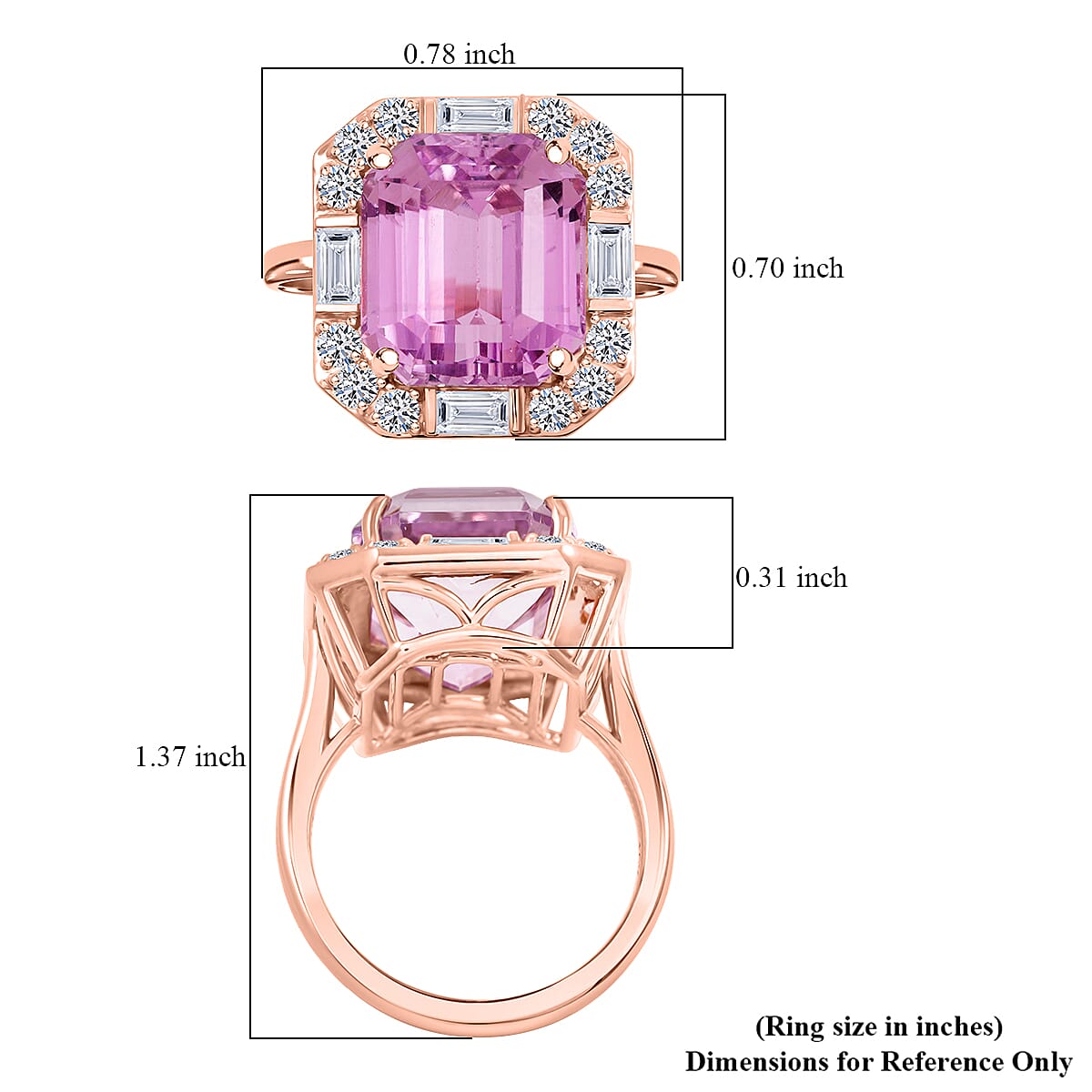 Certified & Appraised AAA Martha Rocha Kunzite, Luxuriant Lab Grown Diamond E-F VS 15.00 ctw Ring in 10K Rose Gold (Size 10.0) 5.33 Grams image number 5