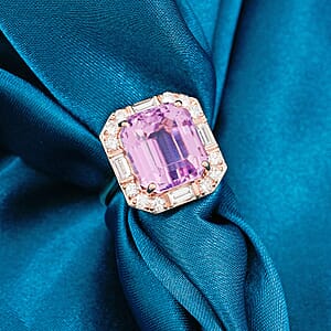Certified & Appraised AAA Martha Rocha Kunzite, Luxuriant Lab Grown Diamond E-F VS 15.00 ctw Ring in 10K Rose Gold (Size 7.0) 5.33 Grams