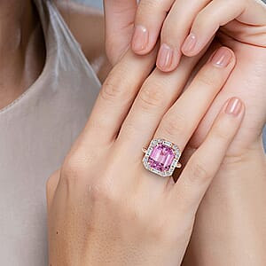 Certified & Appraised AAA Martha Rocha Kunzite, Luxuriant Lab Grown Diamond E-F VS 15.00 ctw Ring in 10K Rose Gold (Size 7.0) 5.33 Grams