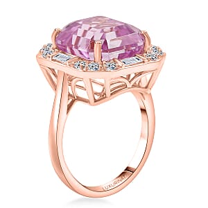 Certified & Appraised AAA Martha Rocha Kunzite, Luxuriant Lab Grown Diamond E-F VS 15.00 ctw Ring in 10K Rose Gold (Size 7.0) 5.33 Grams