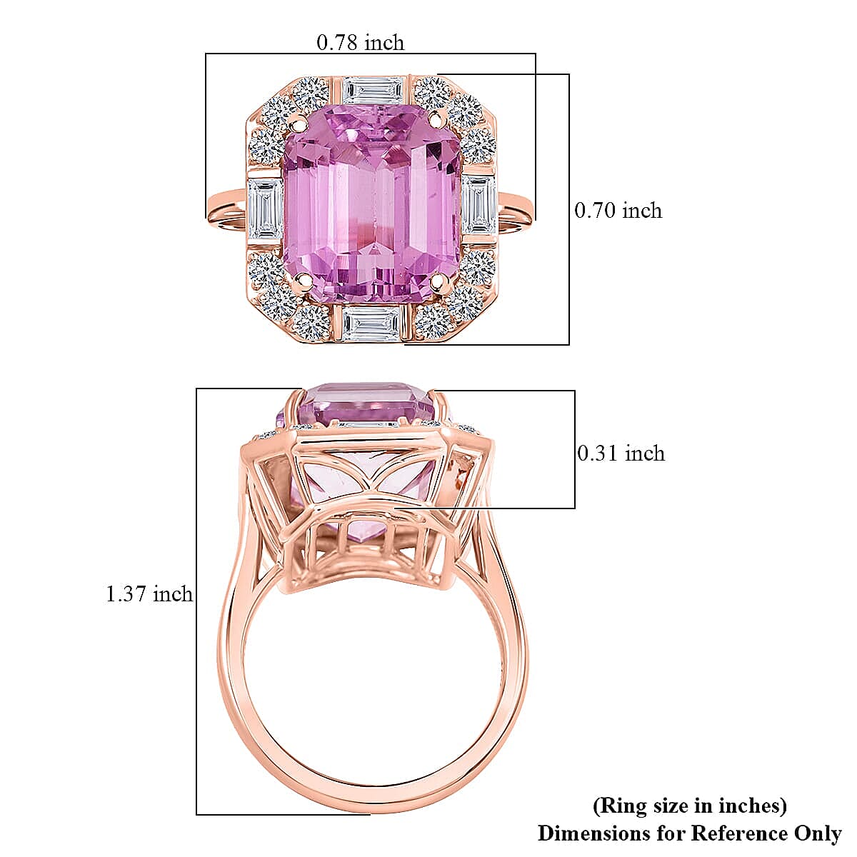 Certified & Appraised AAA Martha Rocha Kunzite, Luxuriant Lab Grown Diamond E-F VS 15.00 ctw Ring in 10K Rose Gold (Size 7.0) 5.33 Grams image number 5