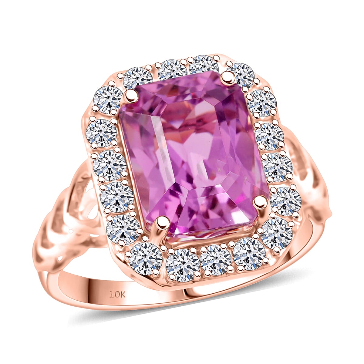 Certified & Appraised AAA Martha Rocha Kunzite and Luxuriant Lab Grown Diamond E-F VS 9.25 ctw Ring in 10K Rose Gold (Size 10.0) 5.46 Grams image number 0