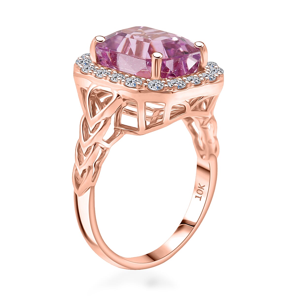 Certified & Appraised AAA Martha Rocha Kunzite and Luxuriant Lab Grown Diamond E-F VS 9.25 ctw Ring in 10K Rose Gold (Size 10.0) 5.46 Grams image number 3