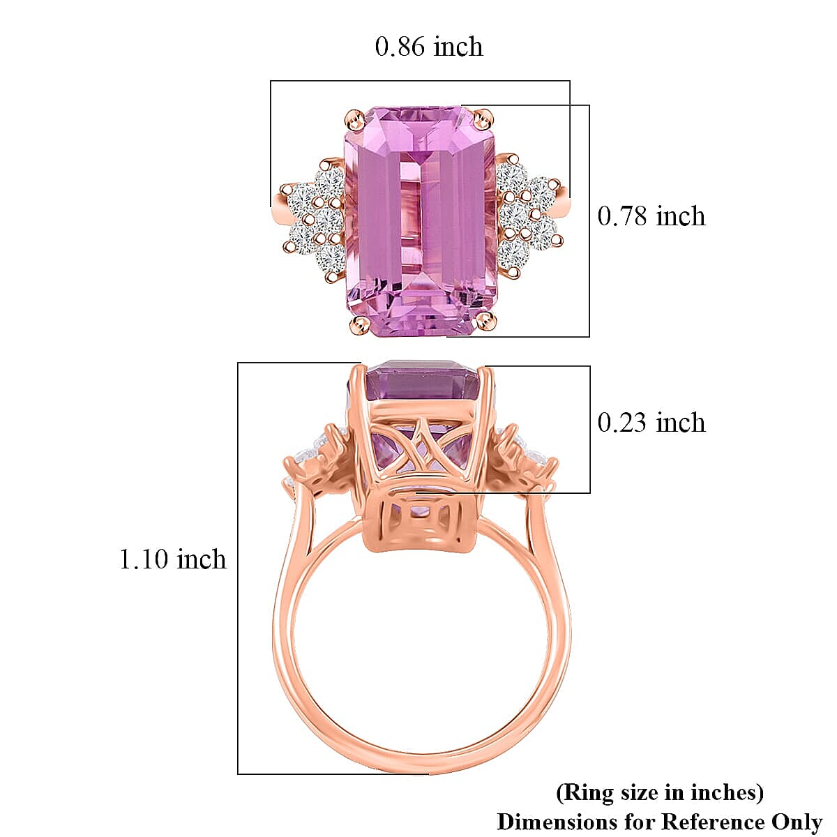 Certified & Appraised 10K Rose Gold AAA Martha Rocha Kunzite, Luxuriant Lab Grown Diamond (E-F, VS) (0.57 cts) Ring (Size 8.5) 10.00 ctw image number 5
