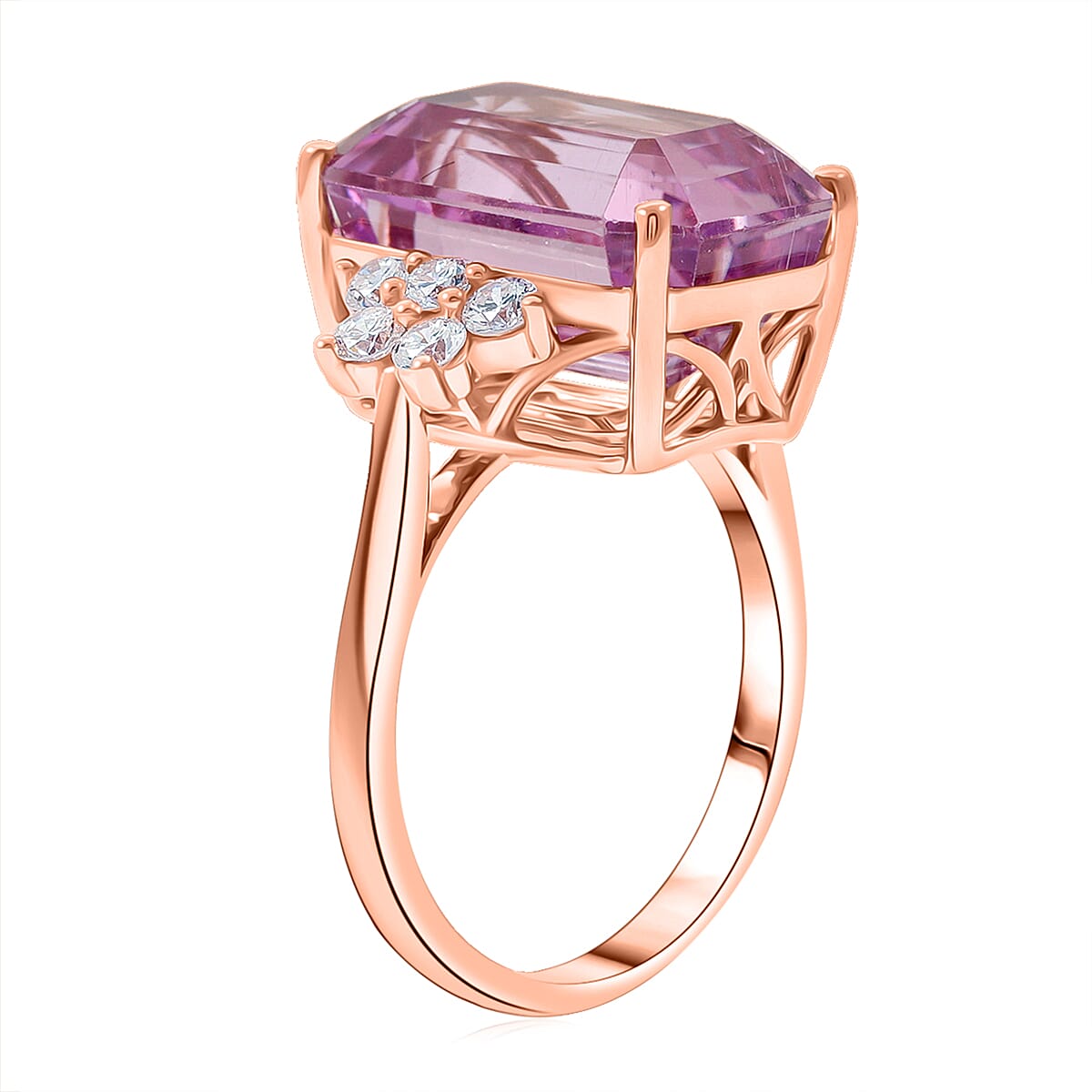 Certified & Appraised AAA Martha Rocha Kunzite and Luxuriant Lab Grown Diamond E-F VS 10.00 ctw Ring in 10K Rose Gold (Size 9.0) image number 3