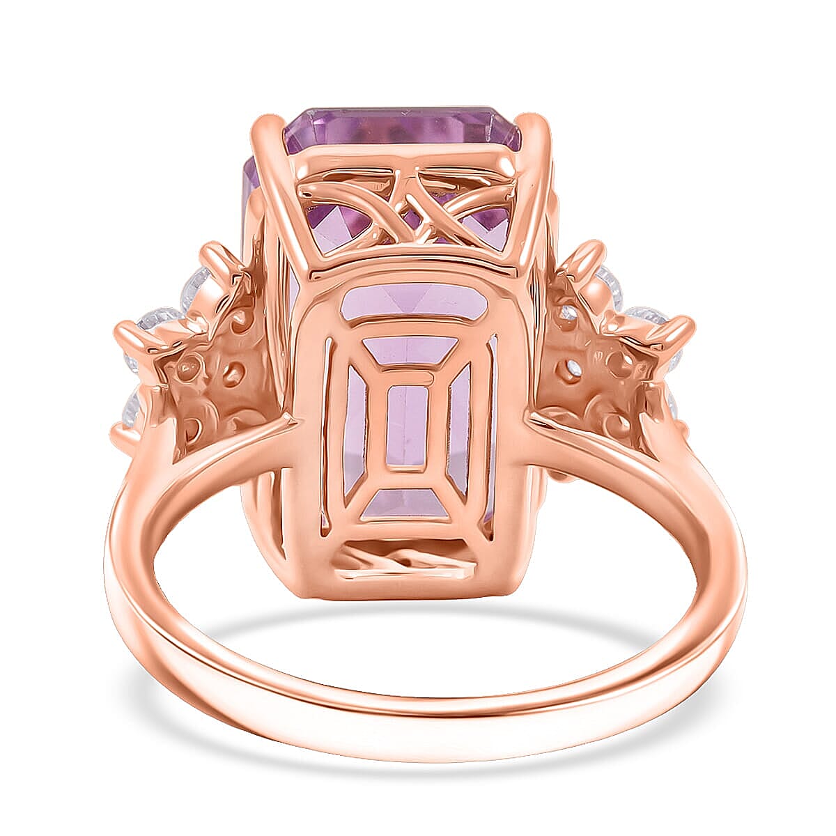 Certified & Appraised 10K Rose Gold AAA Martha Rocha Kunzite, Luxuriant Lab Grown Diamond (E-F, VS) (0.57 cts) Ring (Size 9.5) 10.00 ctw image number 4