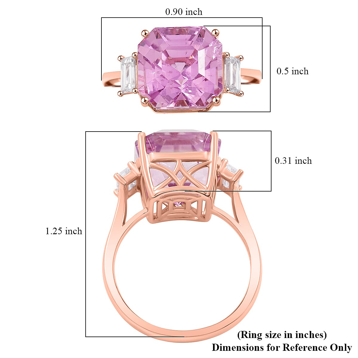 Certified & Appraised 10K RG AAA Martha Rocha Kunzite and Luxuriant Lab Grown Diamond E-F VS 10.00 ctw Ring image number 5