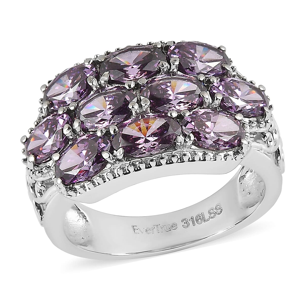 EverTrue Simulated Amethyst Color Diamond Ring in Stainless Steel (Size 7.0) 7.30 ctw