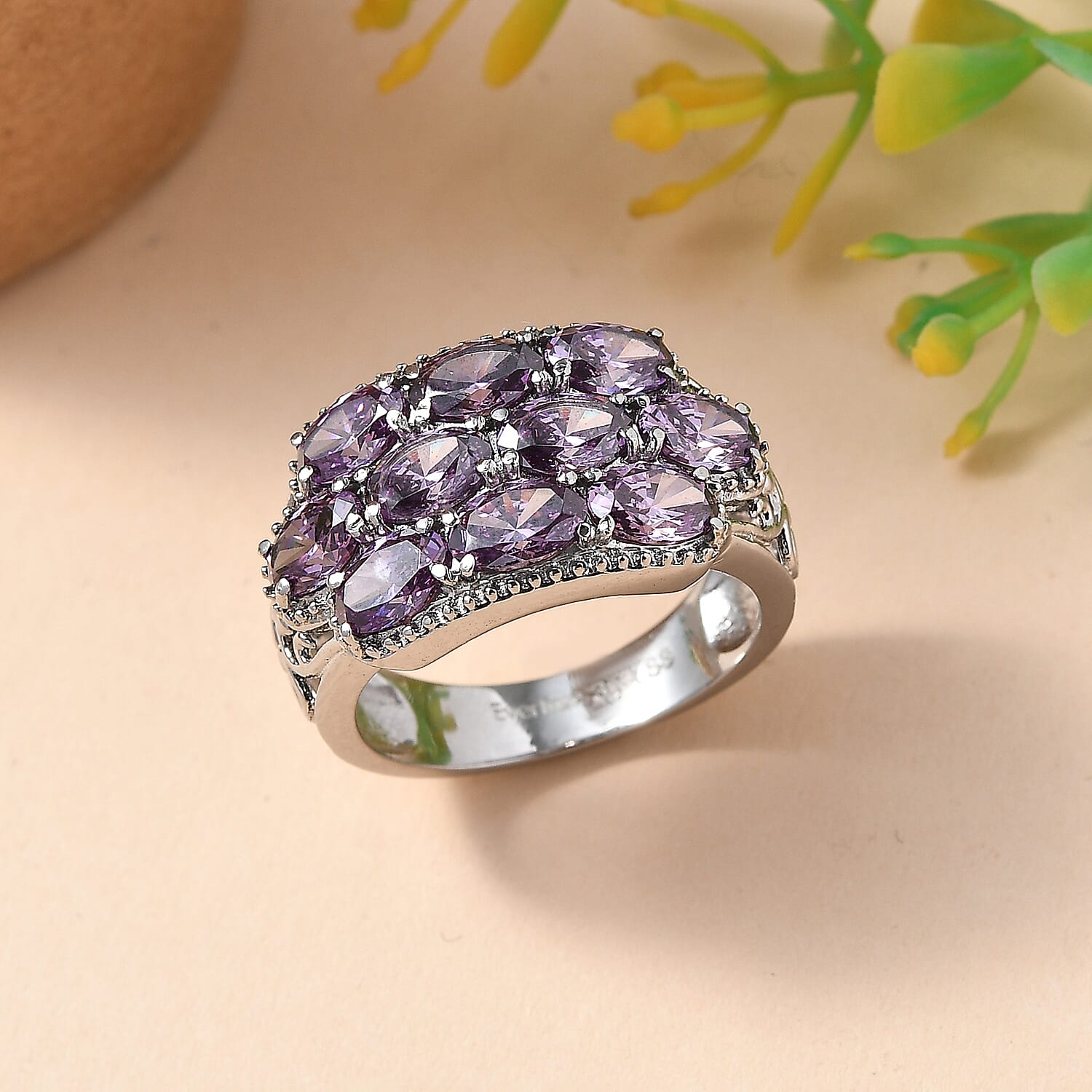 EverTrue Simulated Amethyst Color Diamond Ring in Stainless Steel (Size 7.0) 7.30 ctw