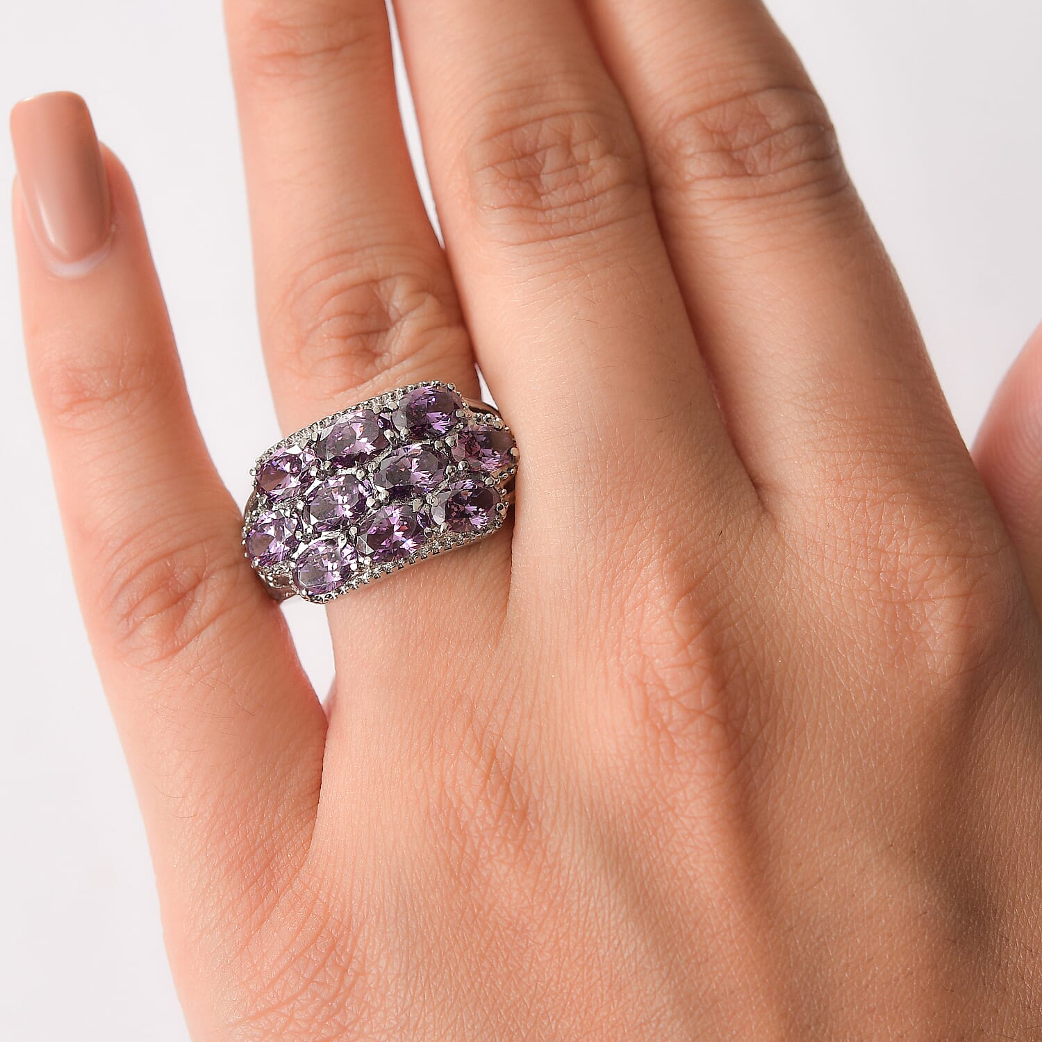 EverTrue Simulated Amethyst Color Diamond Ring in Stainless Steel (Size 7.0) 7.30 ctw