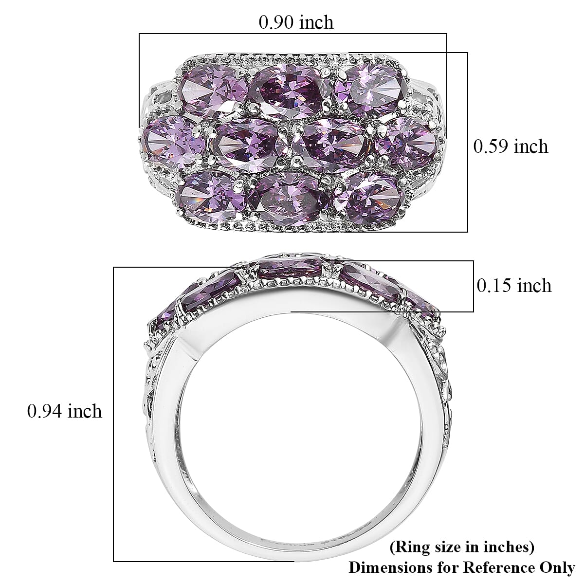EverTrue Simulated Amethyst Color Diamond Ring in Stainless Steel (Size 7.0) 7.30 ctw