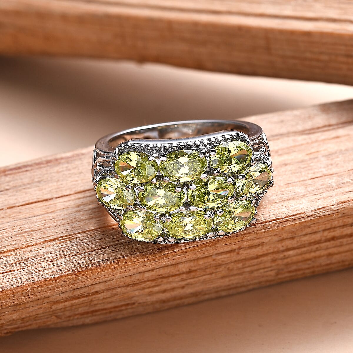 EverTrue Simulated Lime Diamond 7.65 ctw Ring in Stainless Steel (Size 10.0) image number 1