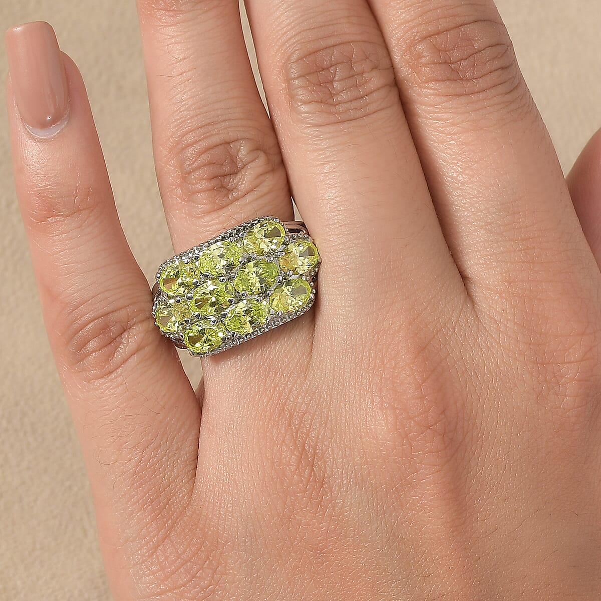 EverTrue Simulated Lime Diamond 7.65 ctw Ring in Stainless Steel (Size 10.0) image number 2