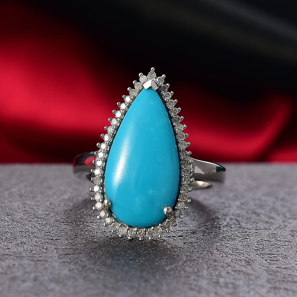 D'Joy Premium Sleeping Beauty Turquoise and Diamond 5.65 ctw Ring in Rhodium Over Sterling Silver (Size 7.0) image number 1