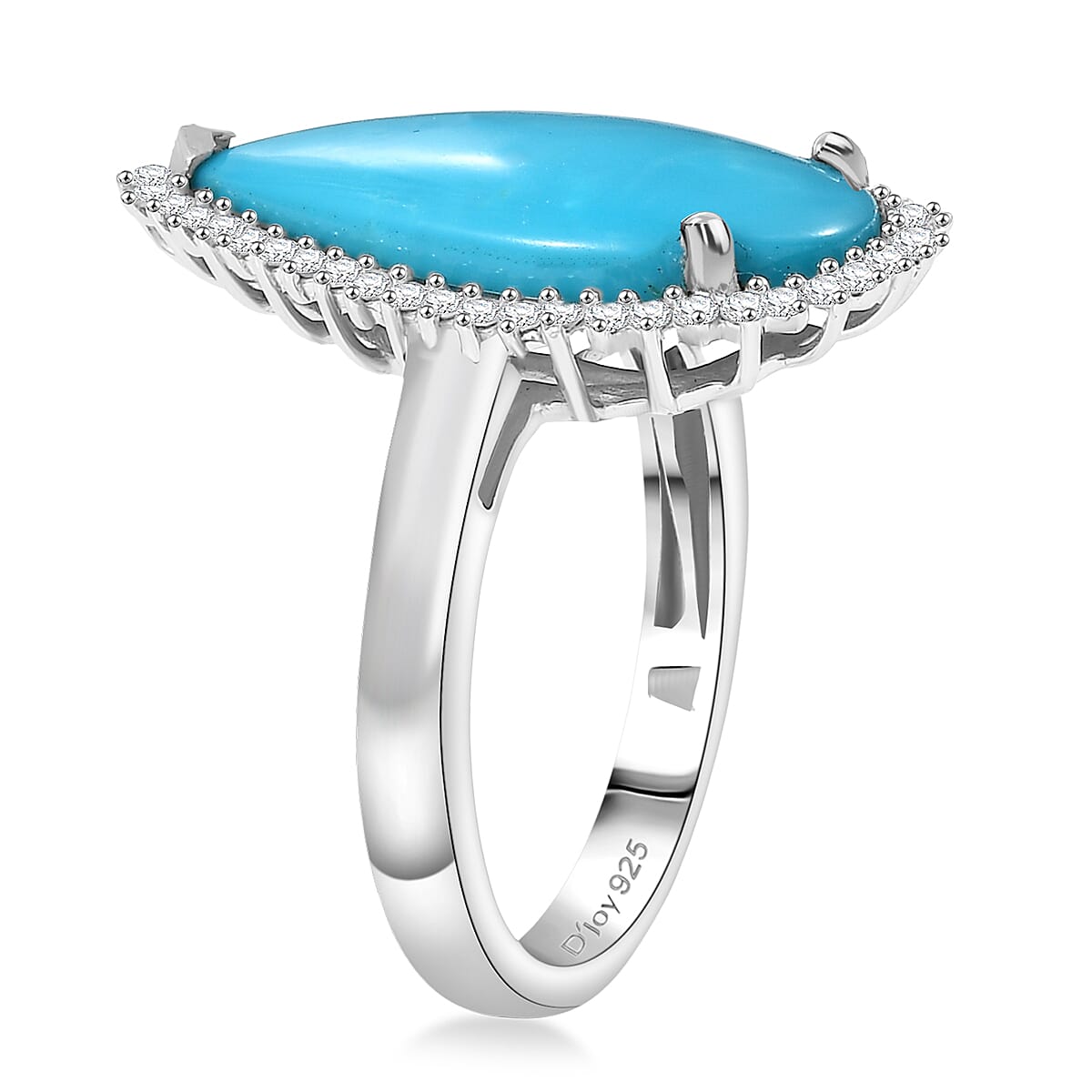 D'Joy Premium Sleeping Beauty Turquoise and Diamond 5.65 ctw Ring in Rhodium Over Sterling Silver (Size 7.0) image number 3