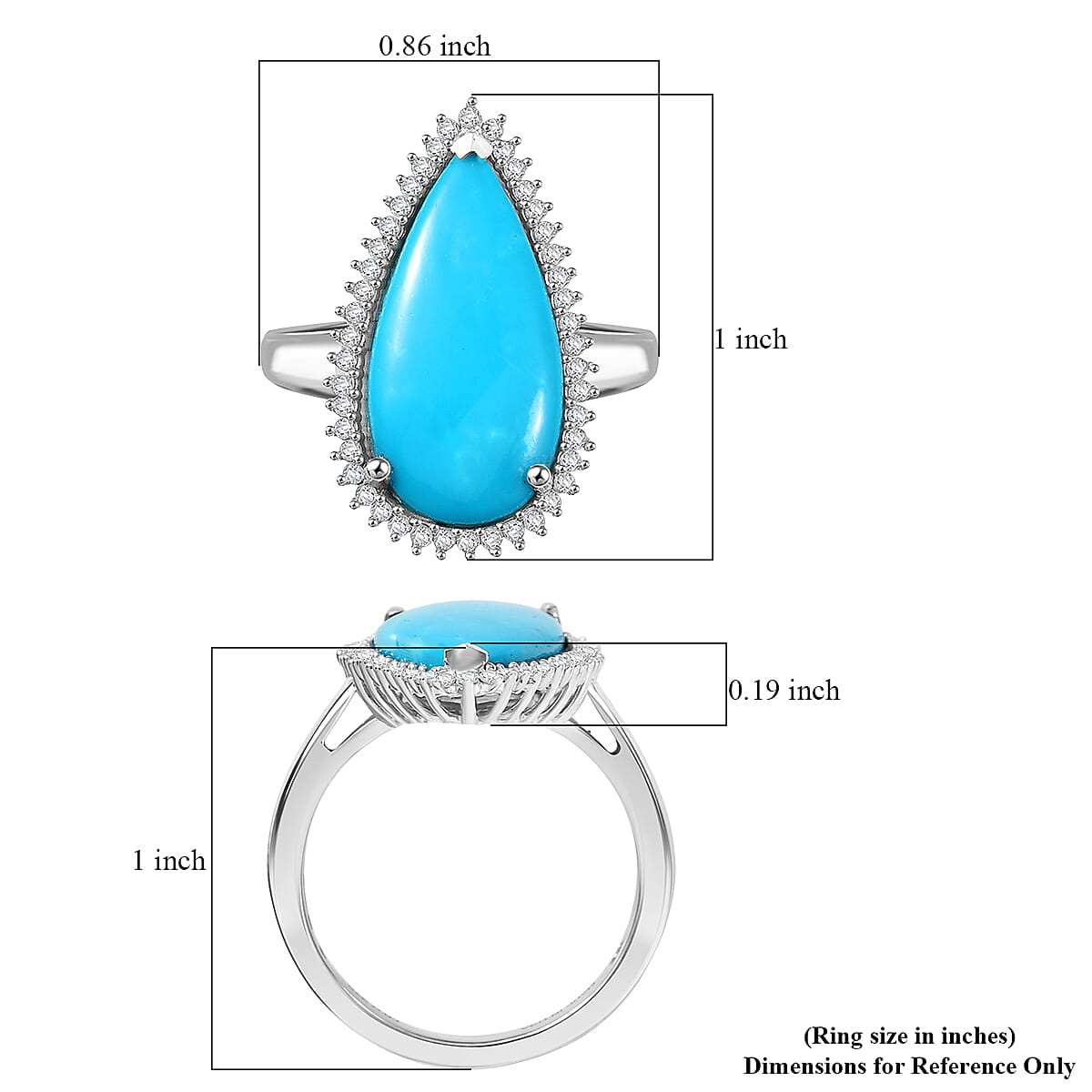 D'Joy Premium Sleeping Beauty Turquoise and Diamond 5.65 ctw Ring in Rhodium Over Sterling Silver (Size 7.0) image number 5