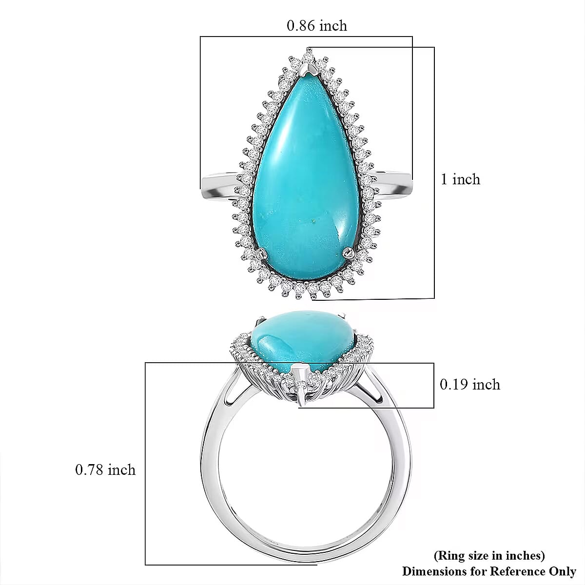 D'Joy Premium Sleeping Beauty Turquoise and Diamond 5.65 ctw Ring in Rhodium Over Sterling Silver (Size 7.0) image number 6