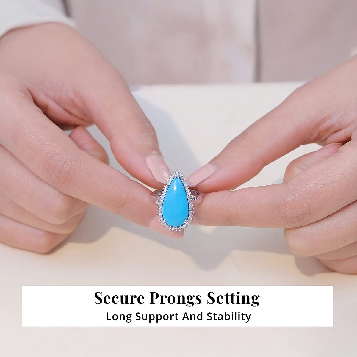 D'Joy Premium Sleeping Beauty Turquoise, Diamond (0.27 cts) Ring in Rhodium Over Sterling Silver (Size 8.0) 5.65 ctw image number 4