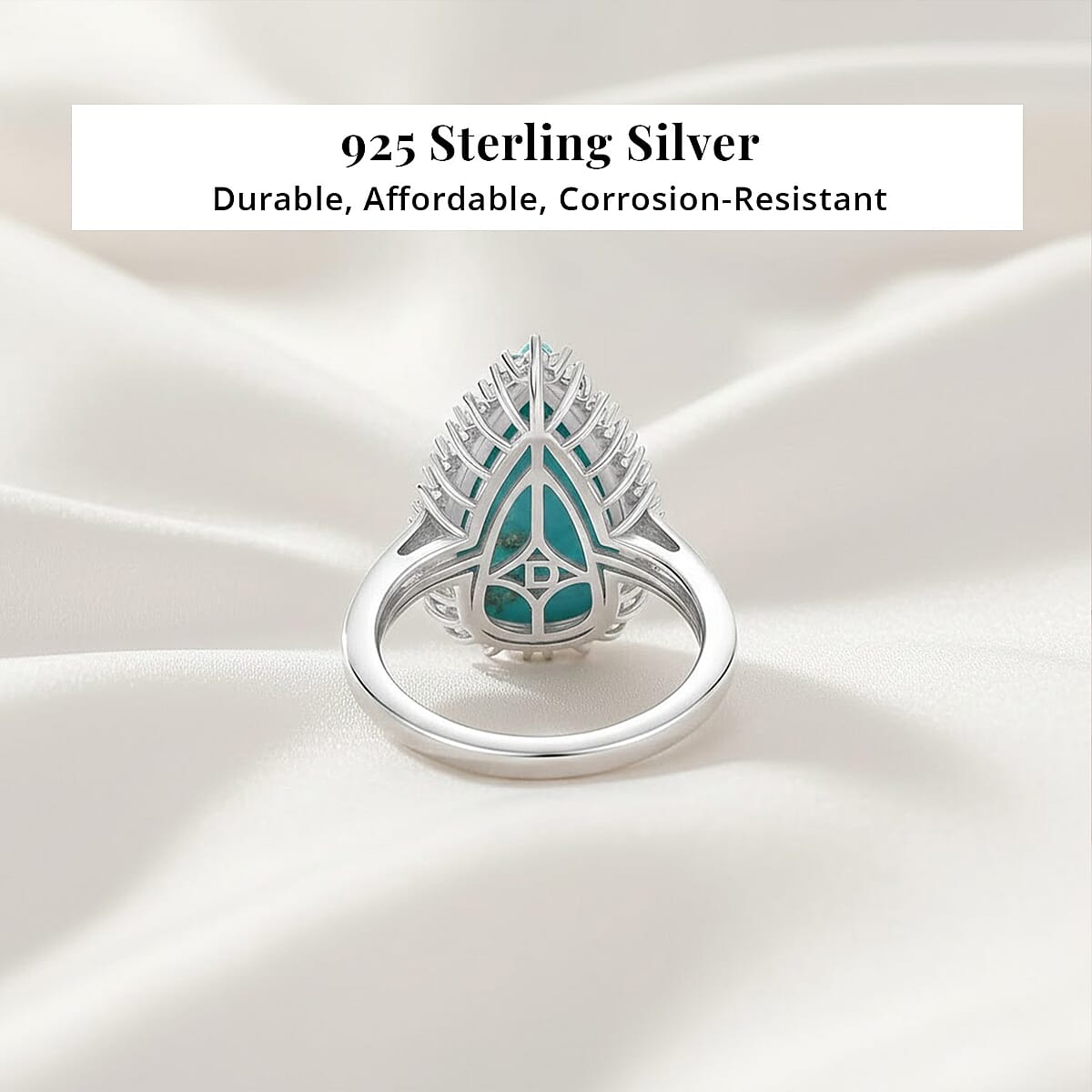 D'Joy Premium Sleeping Beauty Turquoise, Diamond (0.27 cts) Ring in Rhodium Over Sterling Silver (Size 8.0) 5.65 ctw image number 5