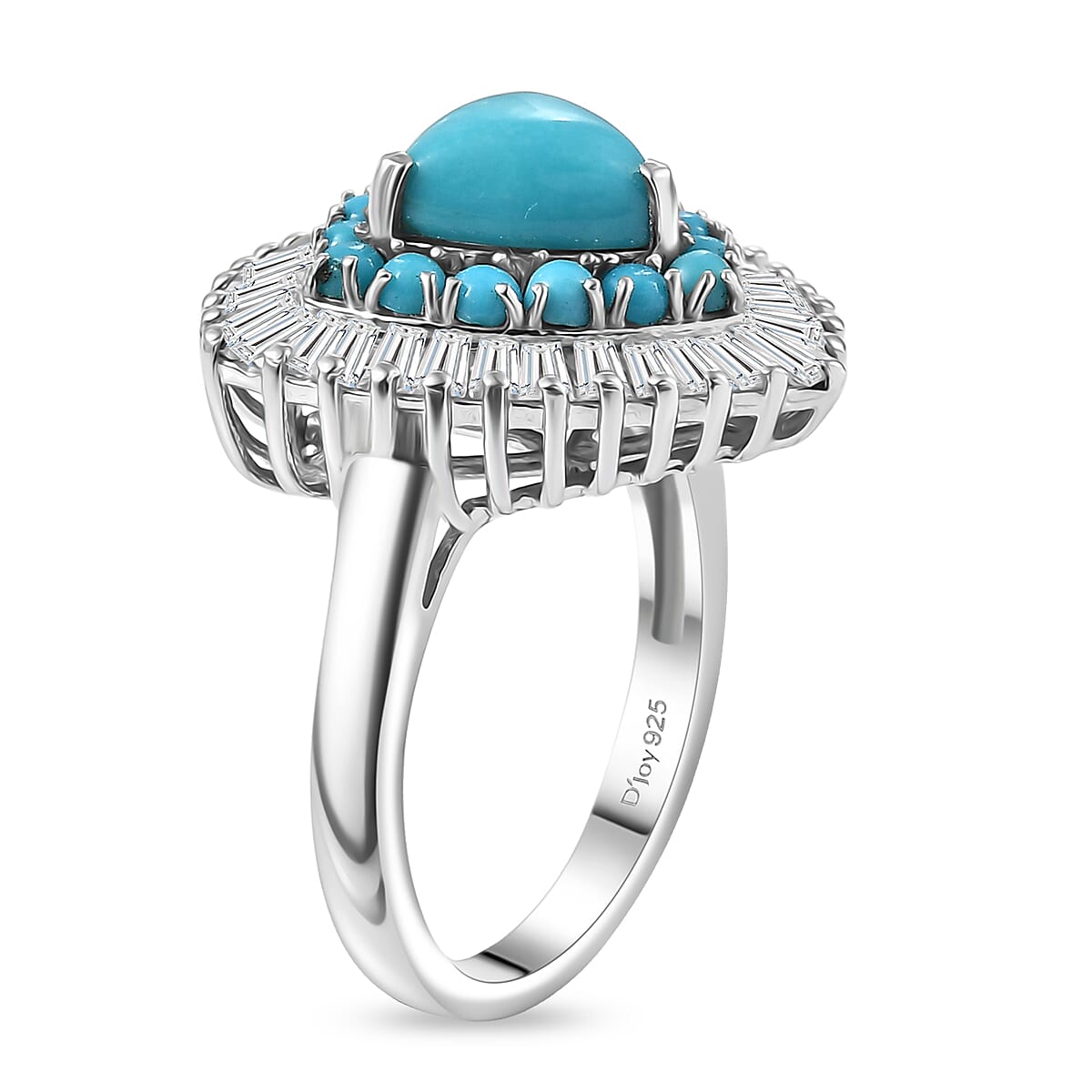 D'Joy Sleeping Beauty Turquoise and Moissanite 3.35 ctw Crown Glow Ring in Rhodium Over Sterling Silver (Size 10.0) (Del. in 7-10 Days)  image number 3