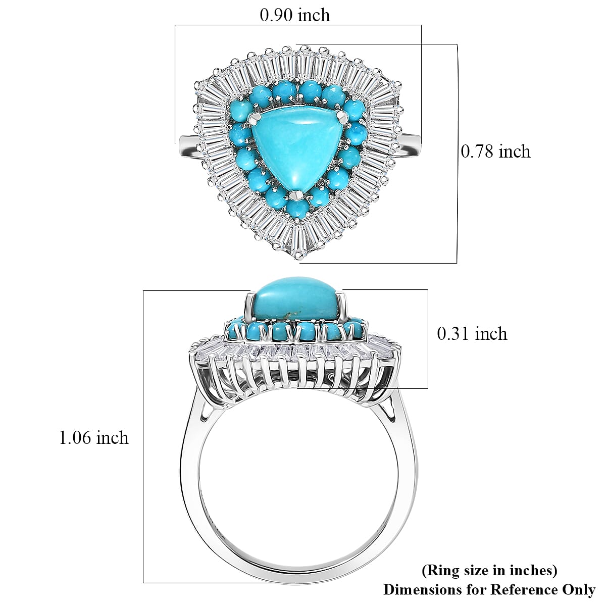 D'Joy Sleeping Beauty Turquoise and Moissanite 3.35 ctw Crown Glow Ring in Rhodium Over Sterling Silver (Size 10.0) (Del. in 7-10 Days)  image number 5