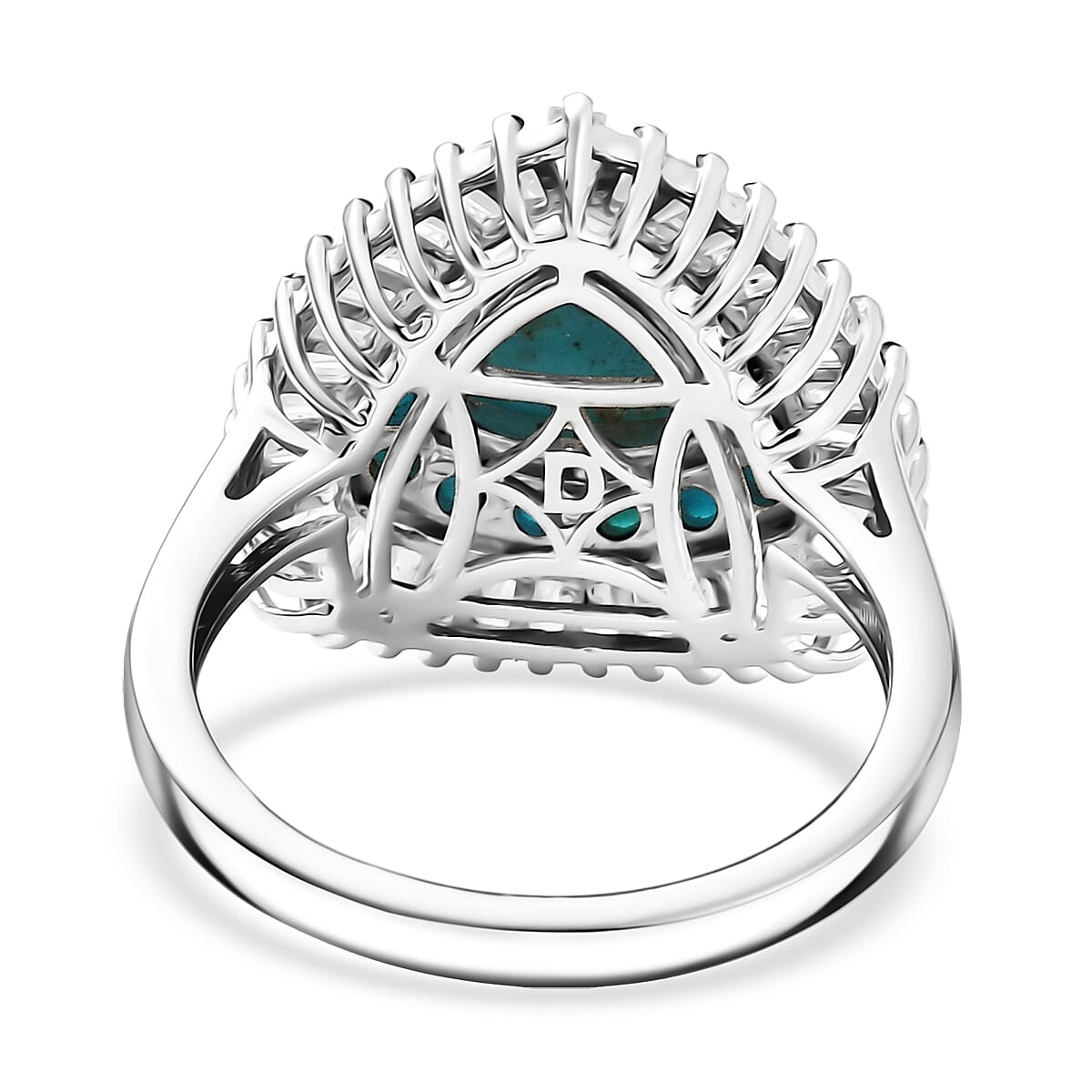 D'Joy Sleeping Beauty Turquoise and Moissanite 3.35 ctw Crown Glow Ring in Rhodium Over Sterling Silver (Size 7.0) (Del. in 7-10 Days)  image number 4
