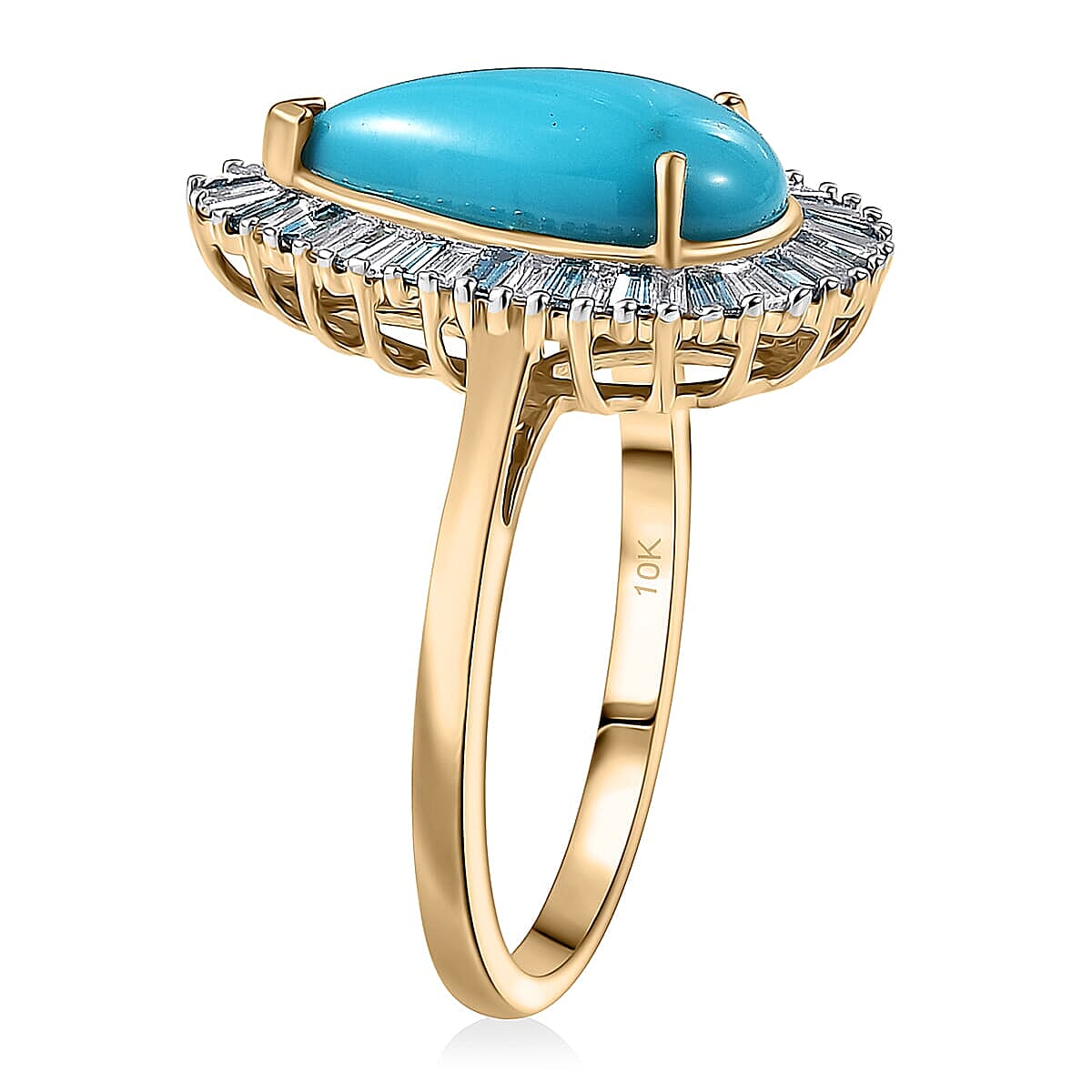 10K Yellow Gold AAA Sleeping Beauty Turquoise, Luxuriant Lab Grown Blue Diamond (E-F, VS) (0.56 cts) Ring (Size 10.0) 2.45 ctw image number 3