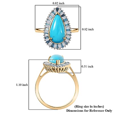 AAA Sleeping Beauty Turquoise, Lab Grown Blue and White Diamond Ring in 10K Yellow Gold  2.40 ctw (Size 11.0)