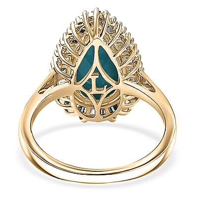 AAA Sleeping Beauty Turquoise, Lab Grown Blue and White Diamond Ring in 10K Yellow Gold  2.40 ctw (Size 12.0)