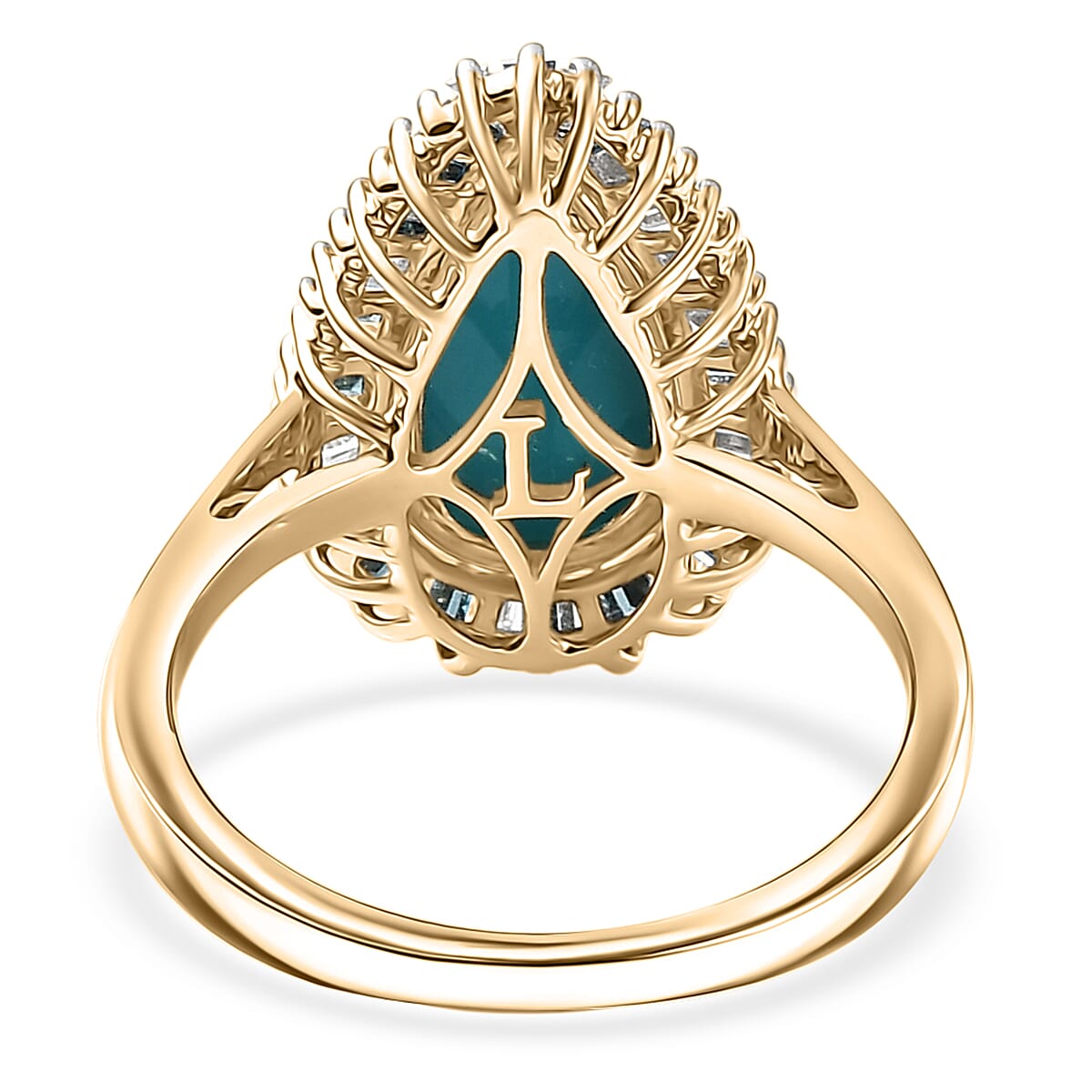 AAA Sleeping Beauty Turquoise and Luxuriant Lab Grown Blue and White Diamond VS 2.40 ctw Stargate Majesty Ring in 10K Yellow Gold (Size 8.0) image number 4