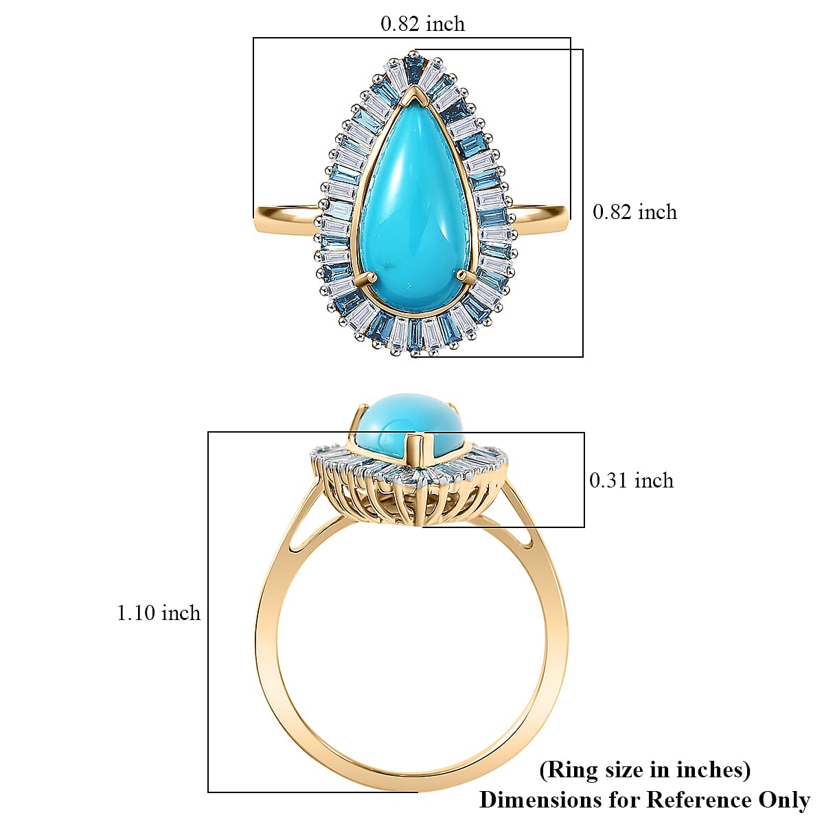 AAA Sleeping Beauty Turquoise and Luxuriant Lab Grown Blue and White Diamond VS 2.40 ctw Stargate Majesty Ring in 10K Yellow Gold (Size 8.0) image number 5