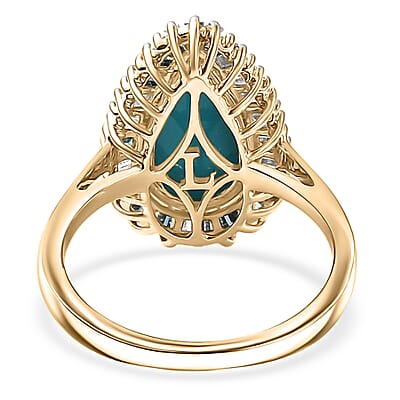 AAA Sleeping Beauty Turquoise, Lab Grown Blue and White Diamond Ring in 10K Yellow Gold  2.40 ctw (Size 9.0)