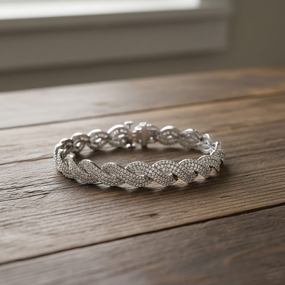 Doorbuster Lab Grown Diamond (I1-I2) 5.20 ctw Intertwined Destiny Bracelet in Rhodium Over Sterling Silver (7.25 In) image number 1