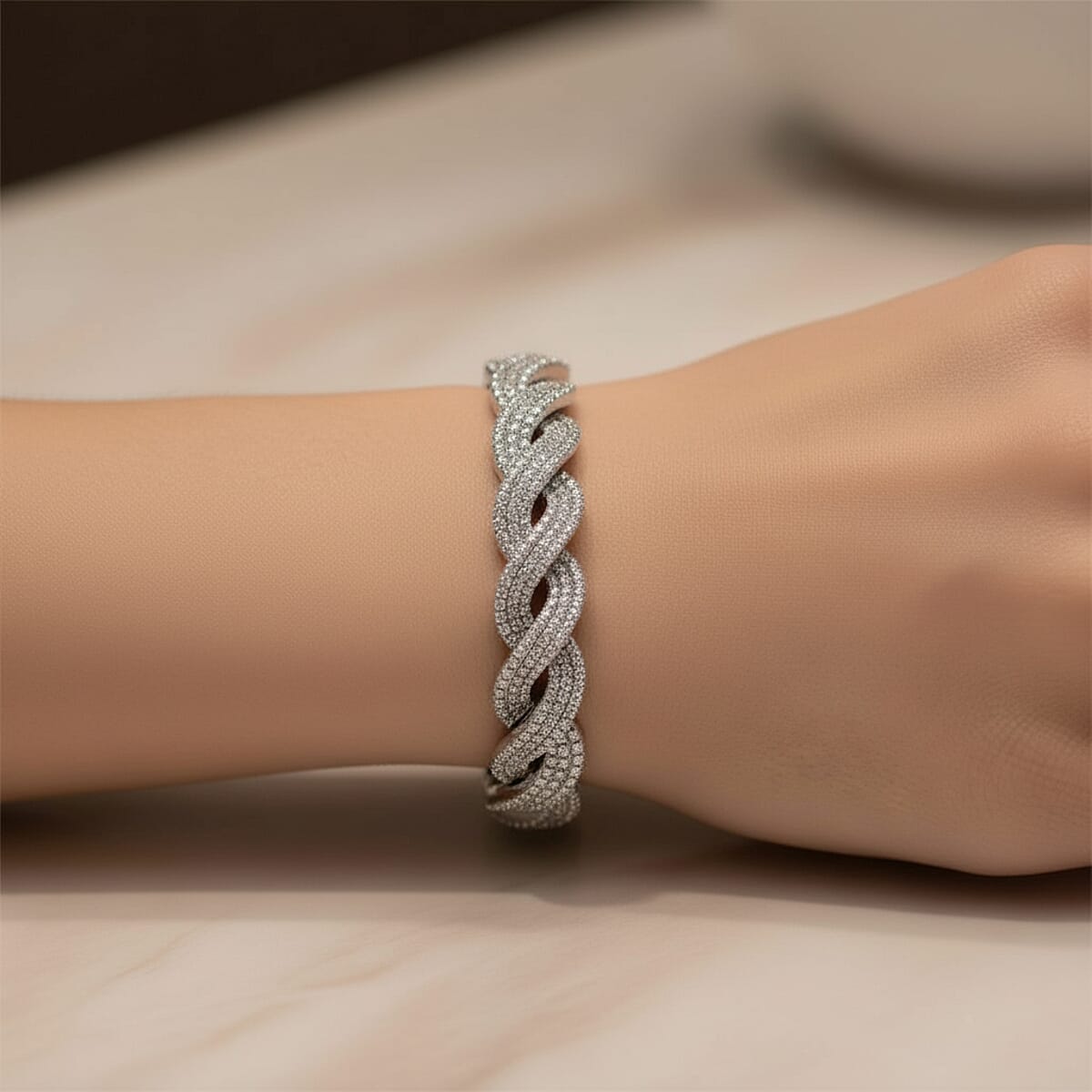 Doorbuster Lab Grown Diamond (I1-I2) 5.20 ctw Intertwined Destiny Bracelet in Rhodium Over Sterling Silver (7.25 In) image number 2