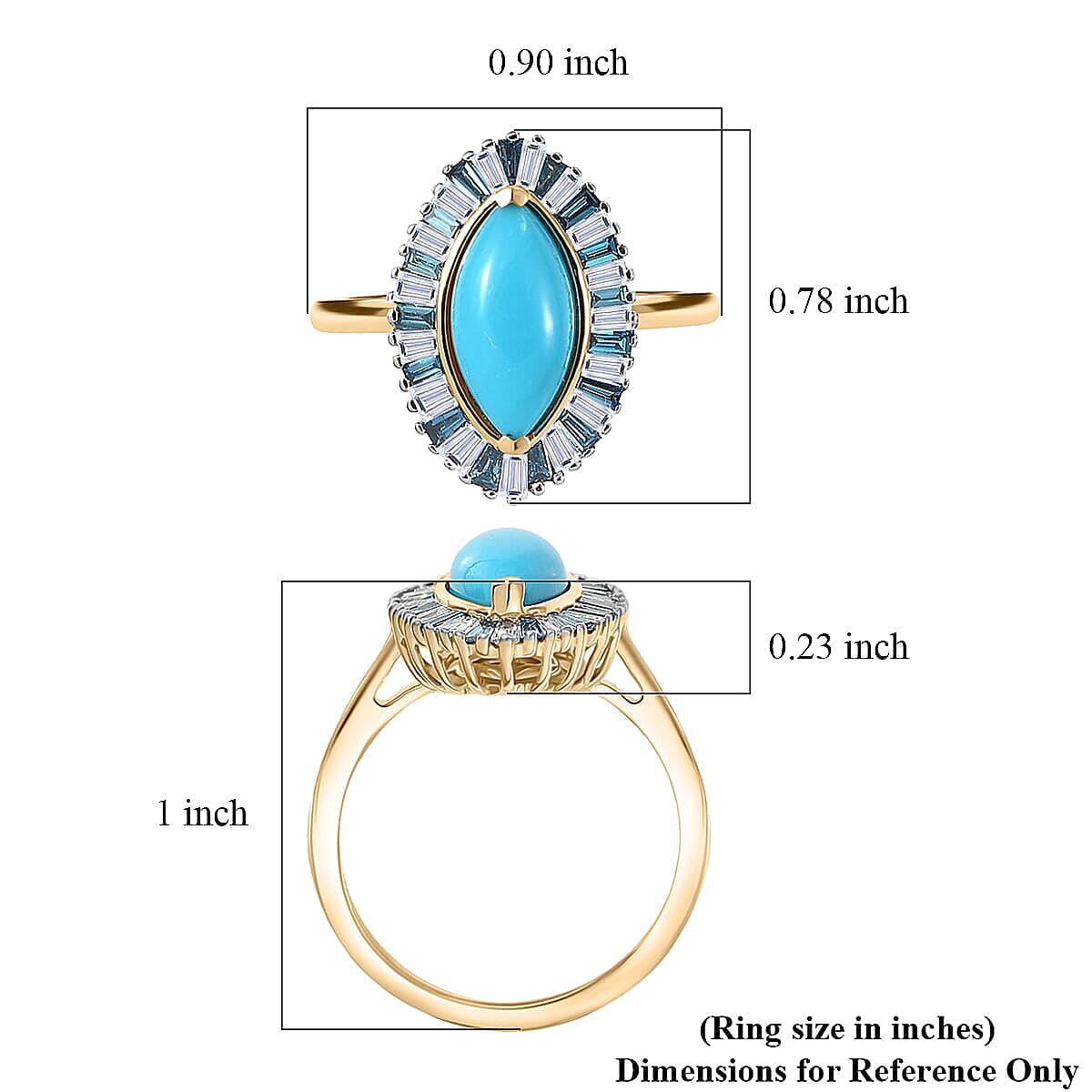 AAA Sleeping Beauty Turquoise and Luxuriant Lab Grown Blue Diamond E-F VS 2.10 ctw Ring in 10K Yellow Gold (Size 10.0) image number 5