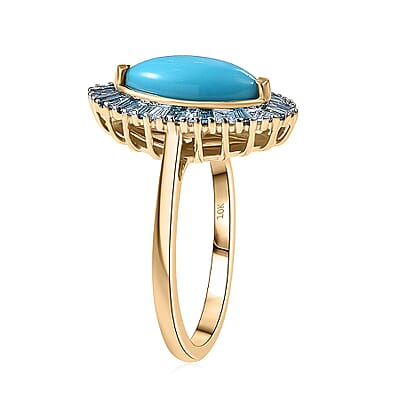 AAA Sleeping Beauty Turquoise, Lab Grown Blue Diamond Ring in 10K Yellow Gold 2.10 ctw (Size 11.0)