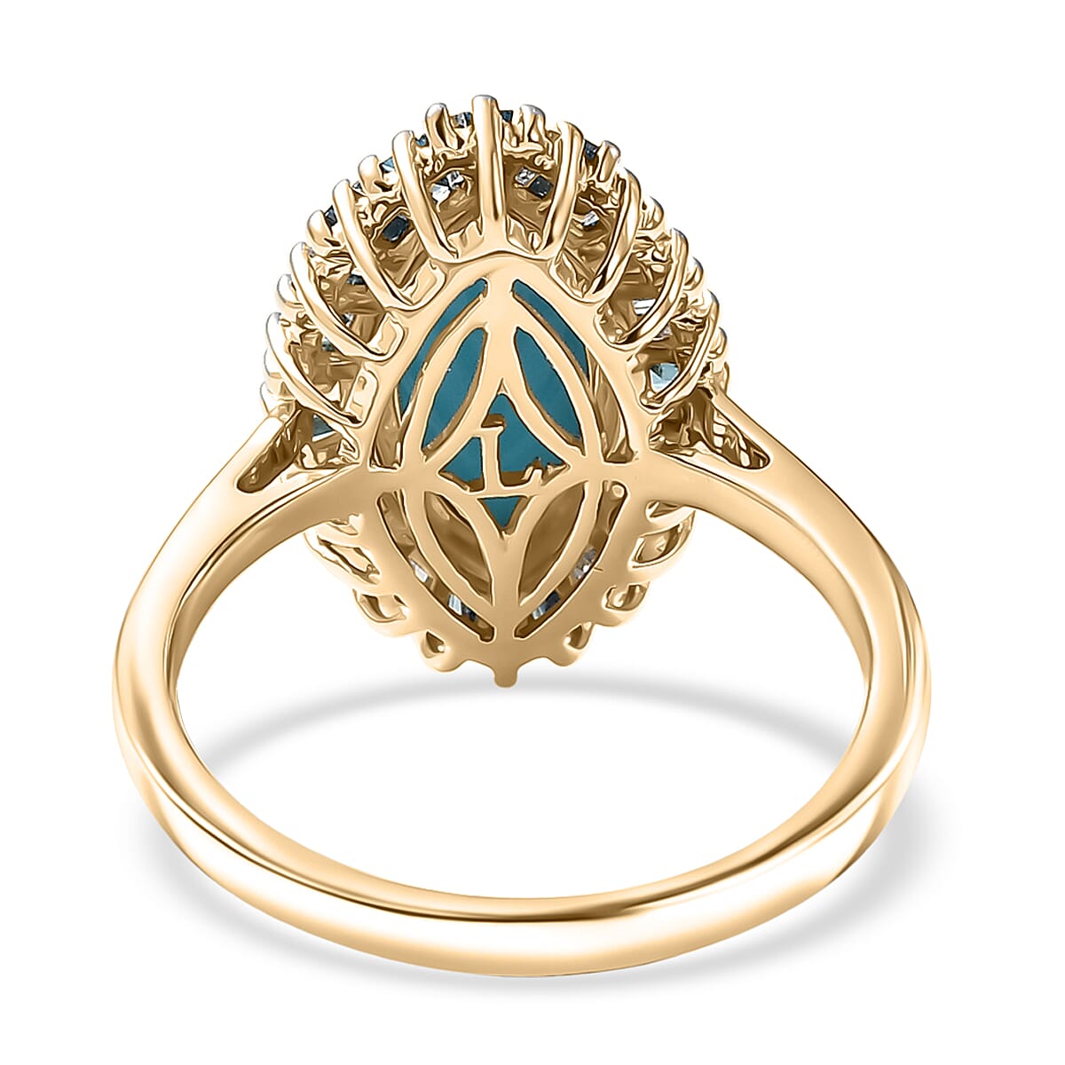 AAA Sleeping Beauty Turquoise and Luxuriant Lab Grown Blue Diamond E-F VS 2.10 ctw Ring in 10K Yellow Gold (Size 7.0) image number 4