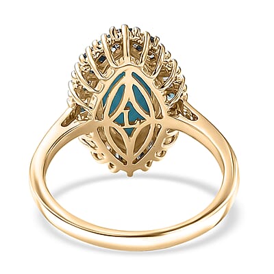 AAA Sleeping Beauty Turquoise, Lab Grown Blue Diamond Ring in 10K Yellow Gold 2.10 ctw (Size 7.0)
