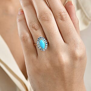 AAA Sleeping Beauty Turquoise, Lab Grown Blue Diamond Ring in 10K Yellow Gold 2.10 ctw (Size 8.0)