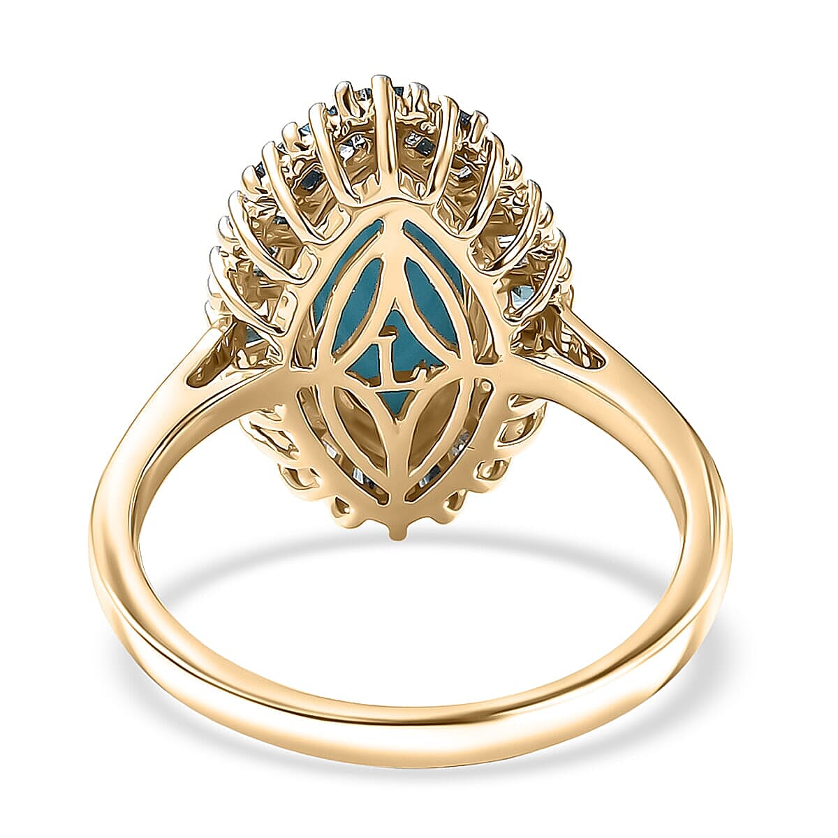 AAA Sleeping Beauty Turquoise, Lab Grown Blue Diamond Ring in 10K Yellow Gold 2.10 ctw (Size 8.0) image number 4