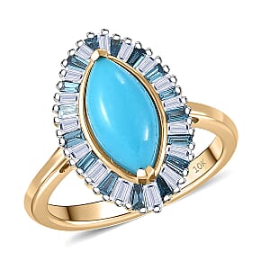 AAA Sleeping Beauty Turquoise, Lab Grown Blue Diamond Ring in 10K Yellow Gold 2.10 ctw (Size 8.5)