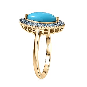 AAA Sleeping Beauty Turquoise, Lab Grown Blue Diamond Ring in 10K Yellow Gold 2.10 ctw (Size 8.5)